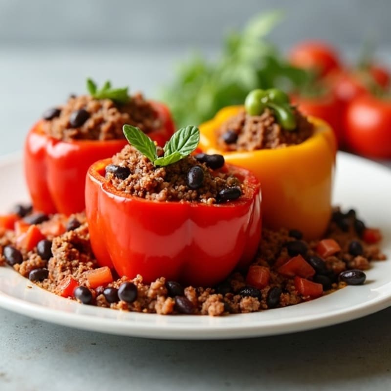 Lean Ground Beef and Black Bean Stuffed Bell Peppers