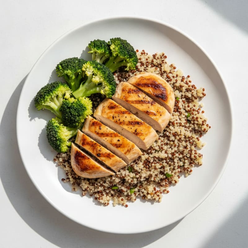 Grilled Chicken Breast with Quinoa and Steamed Broccoli