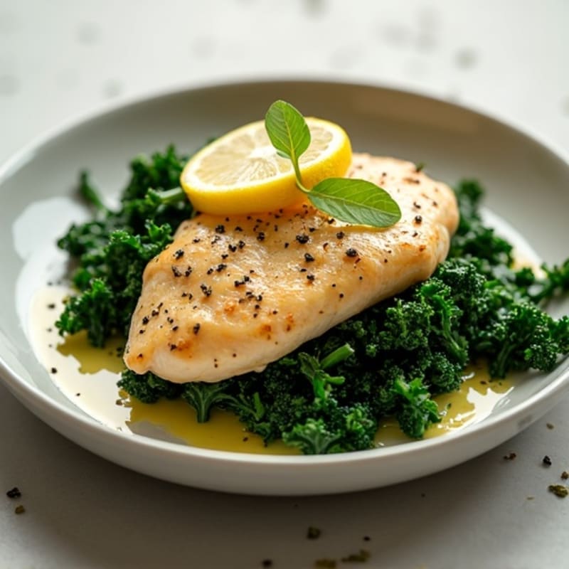 Lemon Garlic Chicken with Sautéed Spinach and Kale