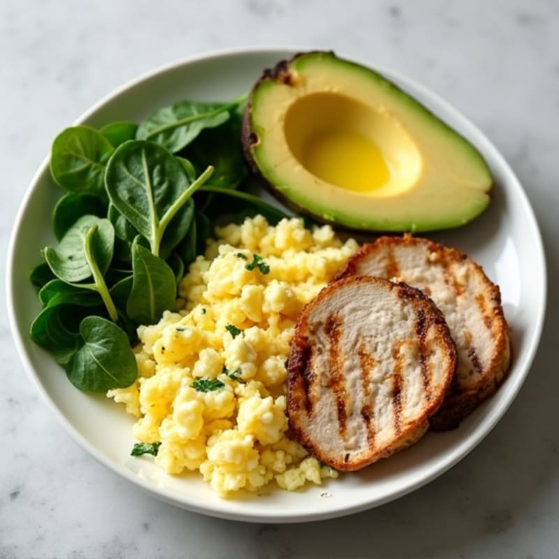 Egg White Scramble with Spinach and Grilled Turkey Breast