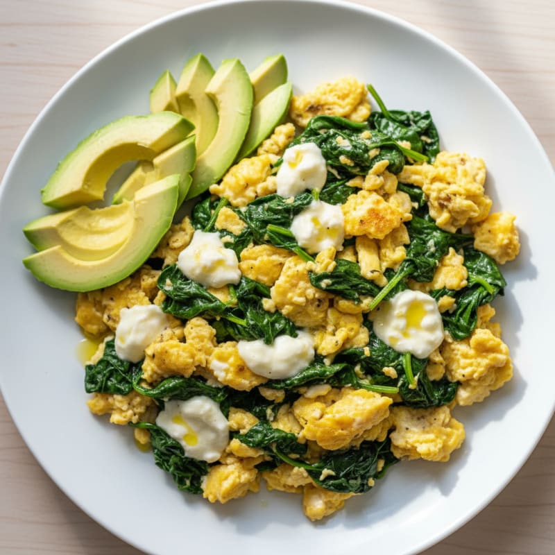 Spinach and Mozzarella Egg Scramble