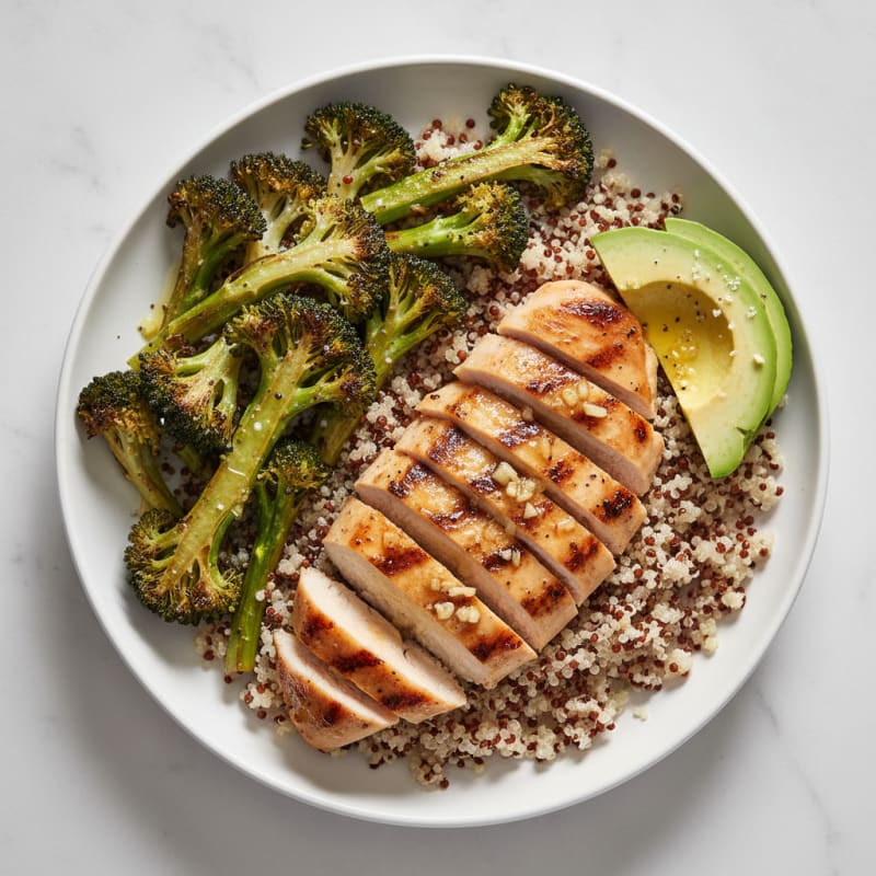 Grilled Chicken Breast with Quinoa and Roasted Broccoli