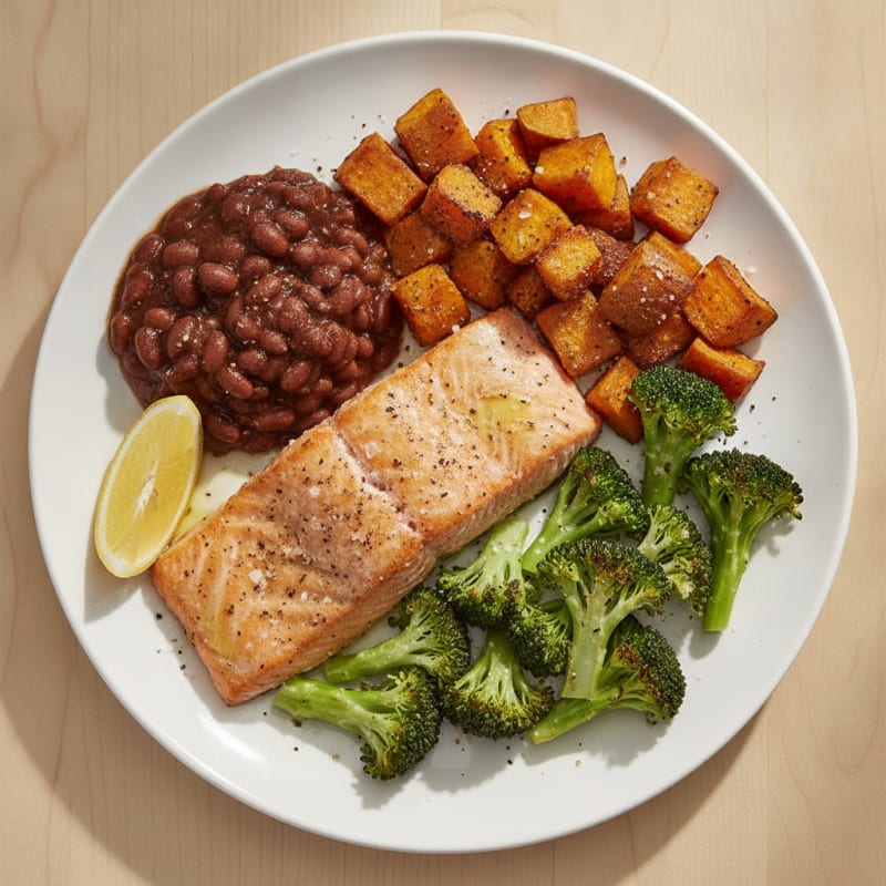 Baked Salmon with Sweet Potato and Broccoli