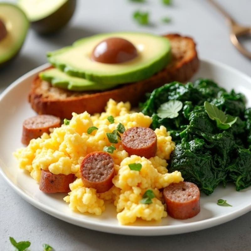 Egg White Scramble with Turkey Sausage and Sautéed Spinach