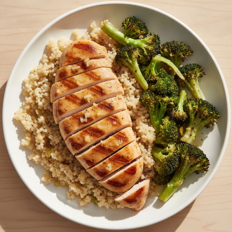 Grilled Chicken Breast with Quinoa and Roasted Broccoli