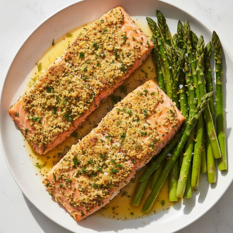 Herb-Crusted Baked Salmon with Asparagus
