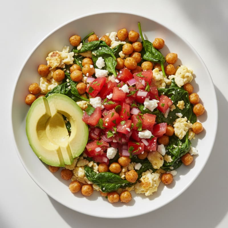 Egg White and Spinach Scramble with Chickpeas and Fresh Tomato Salsa