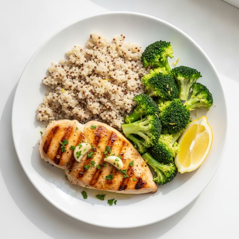 Grilled Chicken Breast with Quinoa and Steamed Broccoli