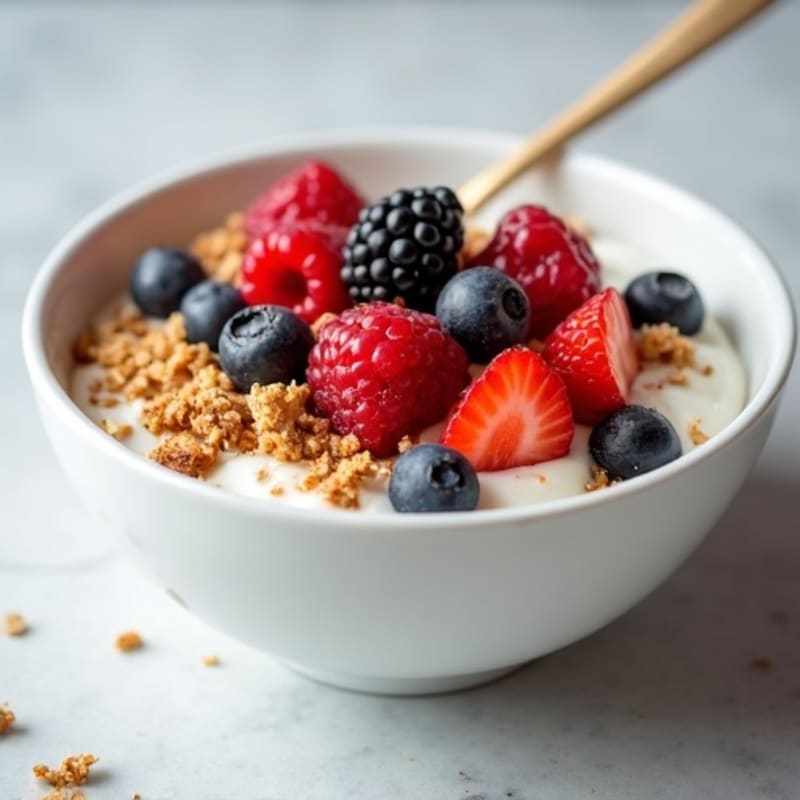 Creamy Greek Yogurt Bowl with Fresh Berries and Crunchy Granola