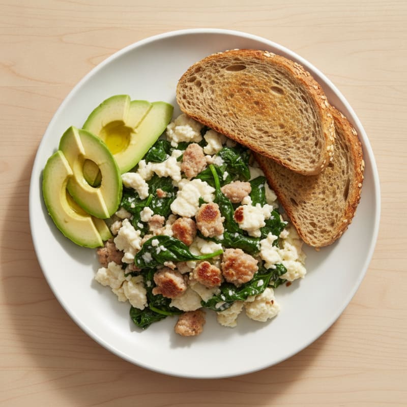 Egg White Scramble with Turkey Sausage and Spinach