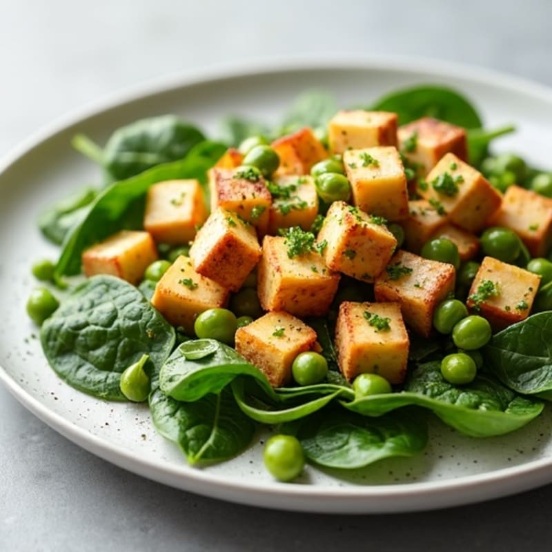 Crunchy Tofu and Spinach Salad with Lemon Vinaigrette