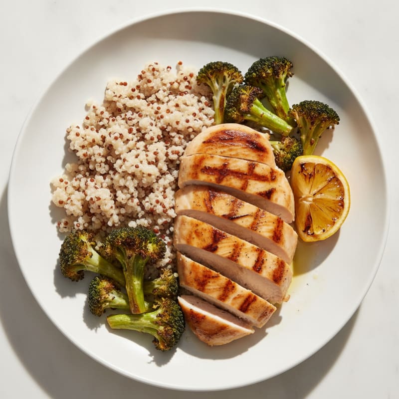 Grilled Chicken Breast with Quinoa and Roasted Broccoli