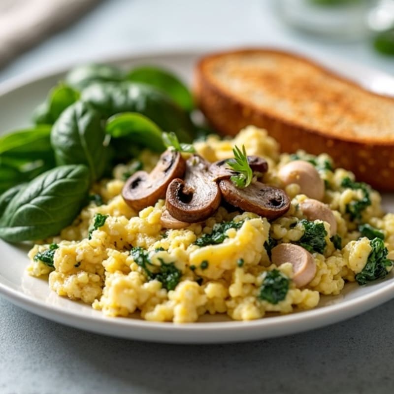 Egg White and Turkey Spinach Scramble with Sautéed Mushrooms