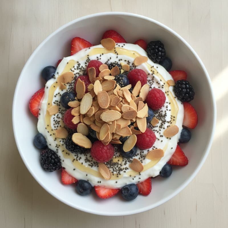 Greek Yogurt Protein Parfait with Mixed Berries and Almonds