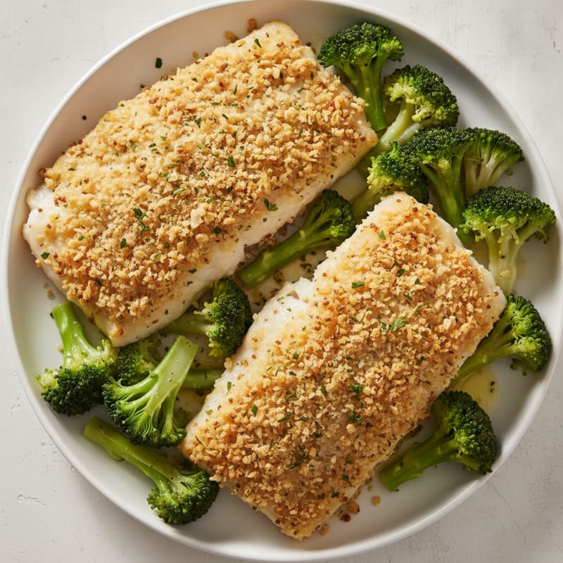 Crispy Baked Cod with Steamed Broccoli