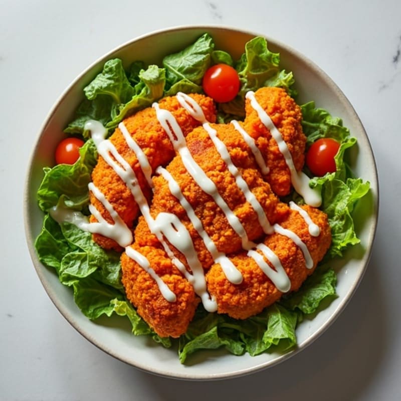 Crispy Buffalo Chicken Bowl with Roasted Sweet Potatoes and Creamy Ranch