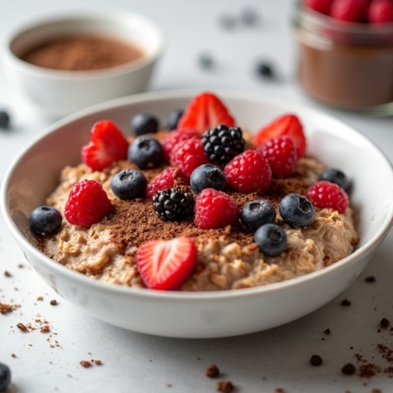 Creamy Mocha Protein Oatmeal with Fresh Berries