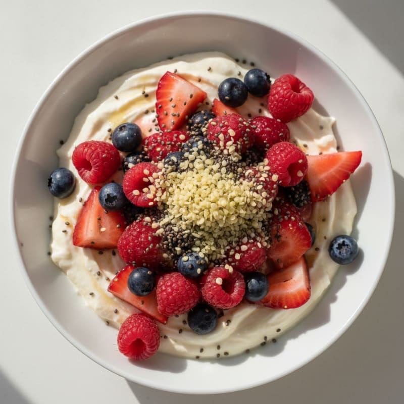 Greek Yogurt Protein Parfait with Mixed Berries and Chia Seeds