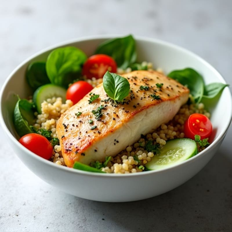 Herb-Marinated Chicken and Quinoa Bowl with Fresh Vegetables