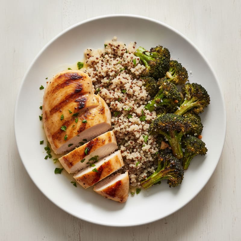 Grilled Chicken Breast with Quinoa and Roasted Broccoli