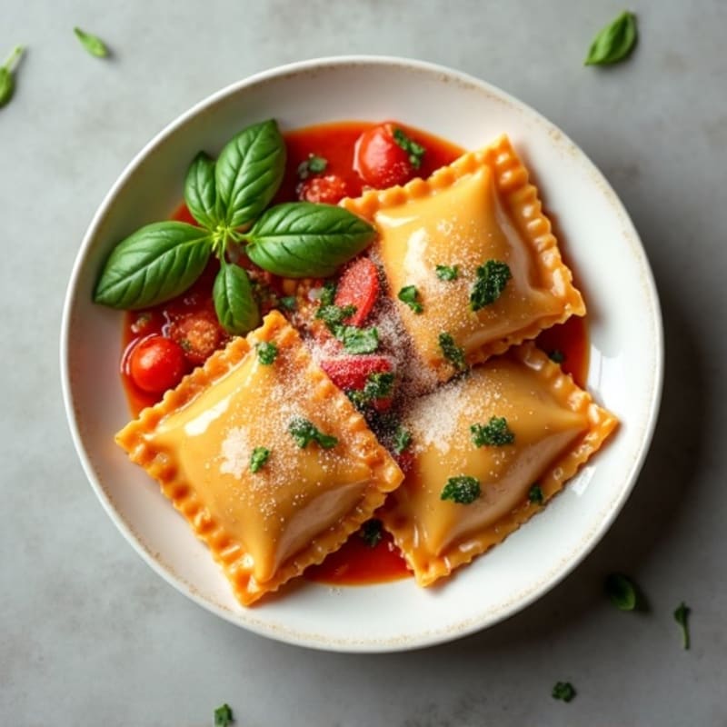 Ricotta-Spinach Stuffed Ravioli with Herb-Roasted Tomato Sauce