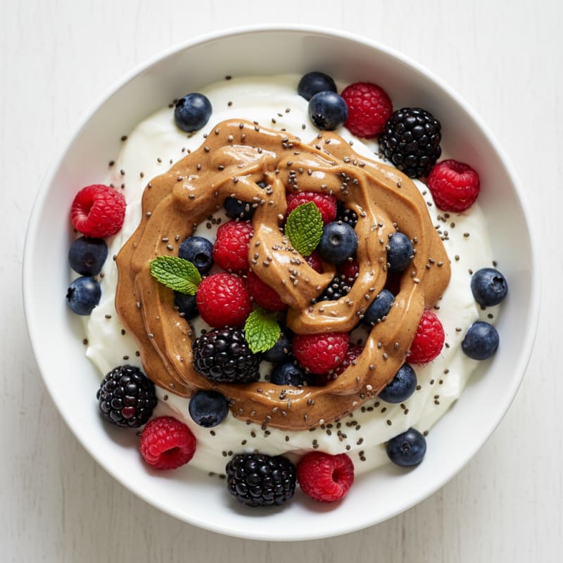 Greek Yogurt Protein Parfait with Mixed Berries and Almond Butter
