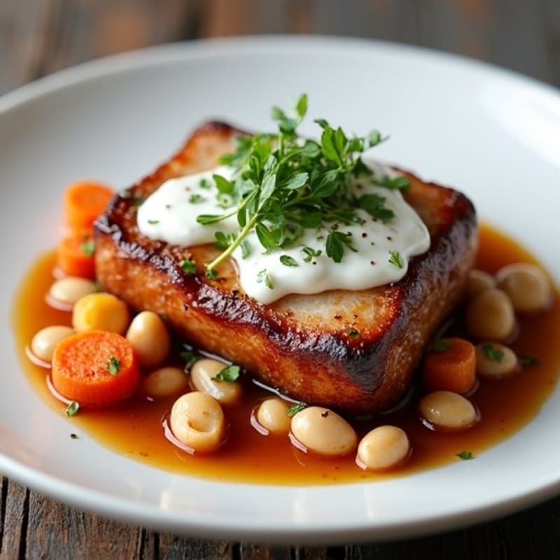 Tender Slow-Braised Pork Belly with Roasted Root Vegetables