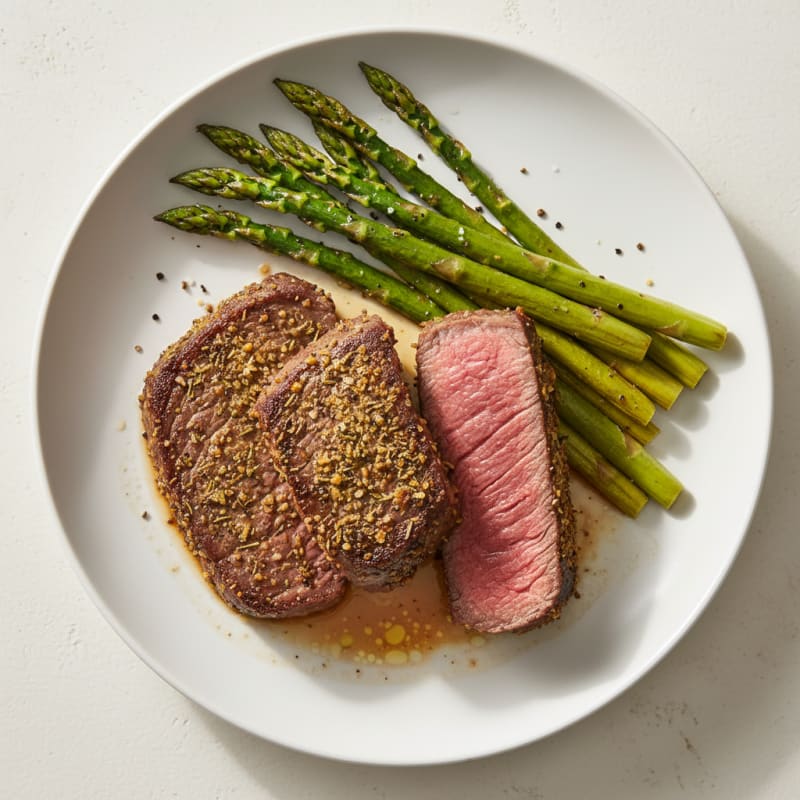 Tender Herb-Crusted Beef with Roasted Asparagus