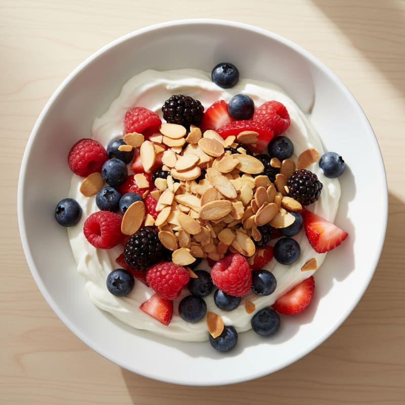 Greek Yogurt Protein Parfait with Mixed Berries and Almonds