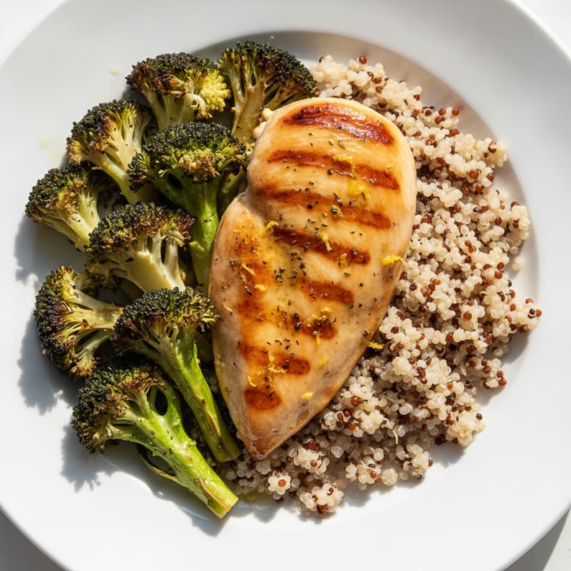 Grilled Chicken Breast with Quinoa and Roasted Broccoli