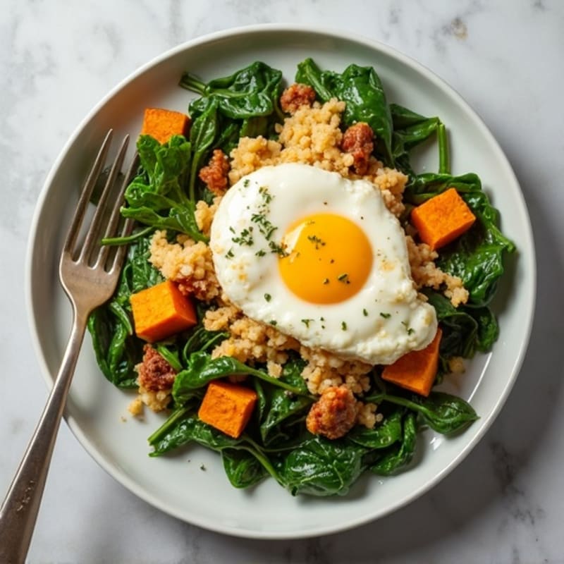 Egg White and Turkey Spinach Scramble with Roasted Sweet Potato