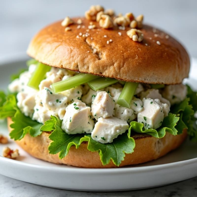 Creamy Greek Yogurt Chicken Salad Sandwich with Crisp Celery and Fresh Herbs