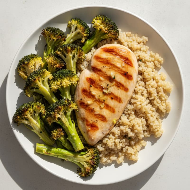 Grilled Chicken Breast with Quinoa and Roasted Broccoli