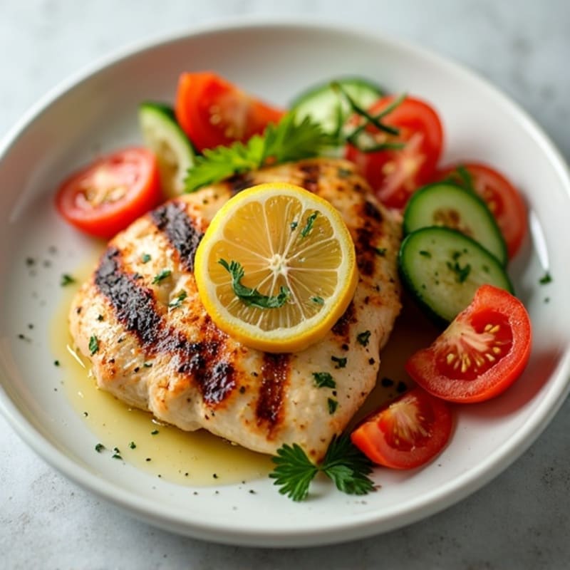 Grilled Lemon-Garlic Chicken Breast with Fresh Tomato Cucumber Salad