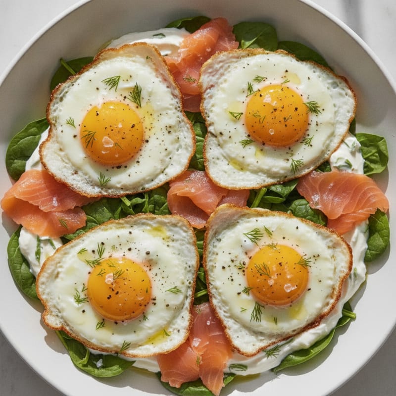 Four Pan-Seared Eggs with Smoked Salmon