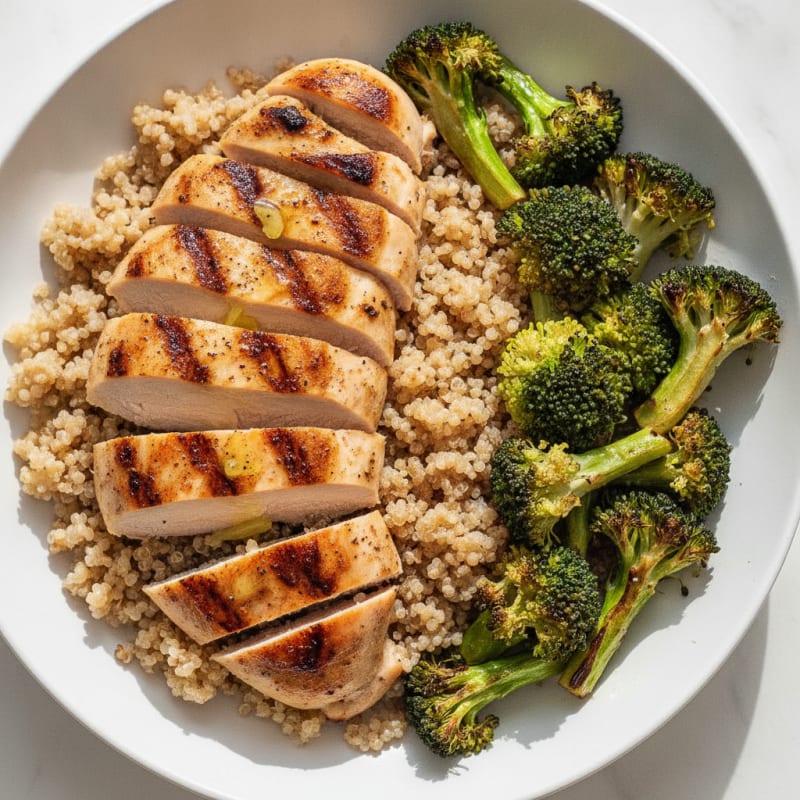 Grilled Chicken Breast with Quinoa and Roasted Broccoli