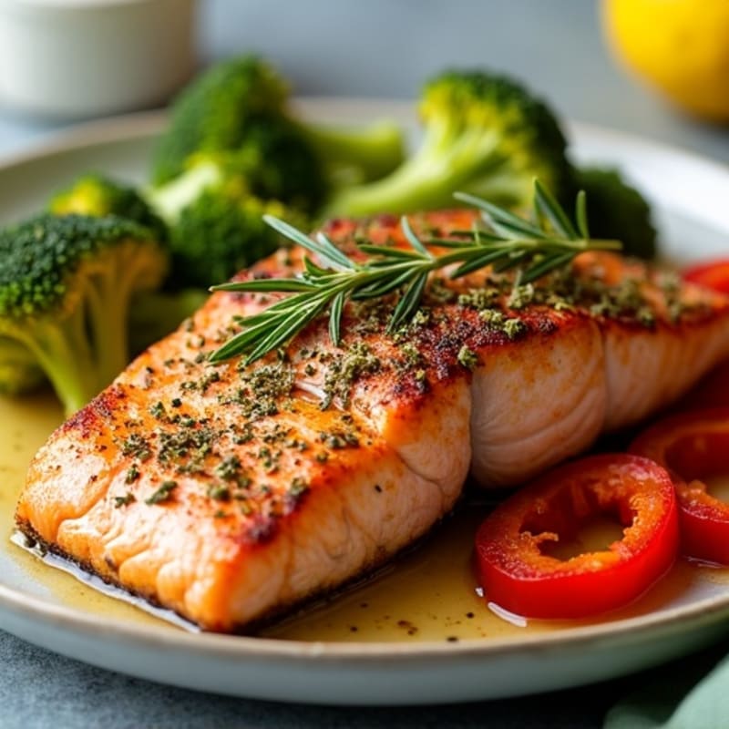 Herb-Crusted Pan Seared Salmon with Roasted Vegetables
