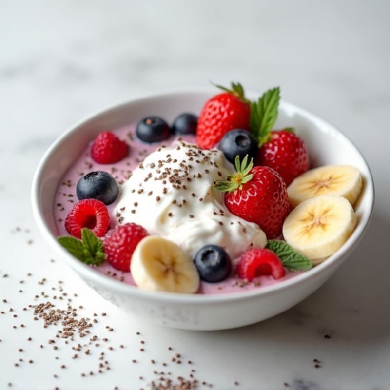 Greek Yogurt with Protein Powder, Fresh Berries, Banana & Chia