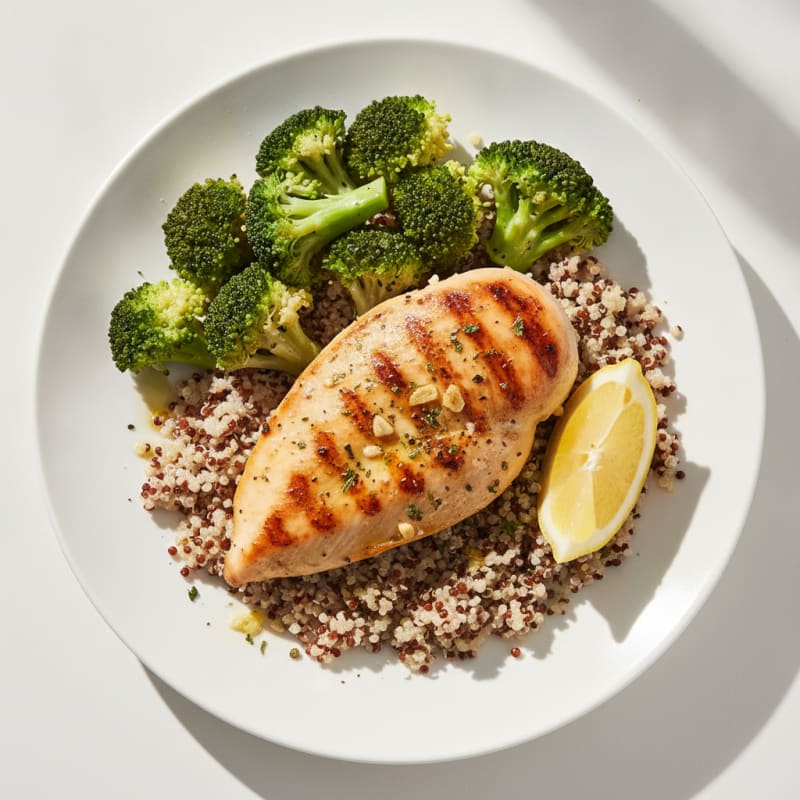 Grilled Chicken Breast with Quinoa and Steamed Broccoli