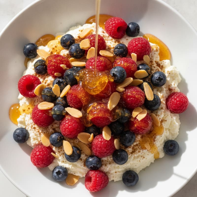 High-Protein Vanilla Quark with Berries and Honey