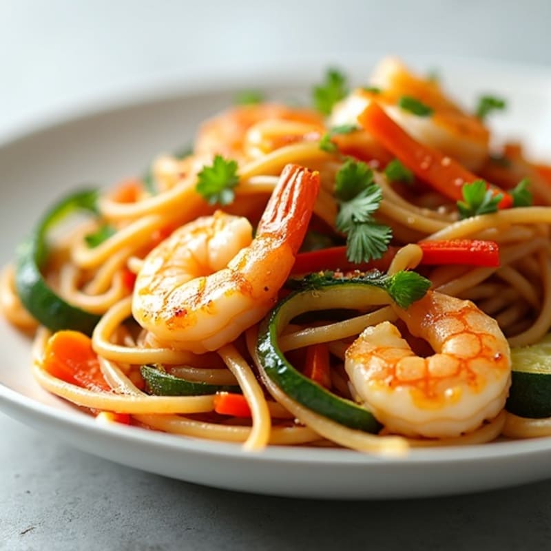 Garlic Shrimp and Crispy Veggie Stir-Fry Noodles