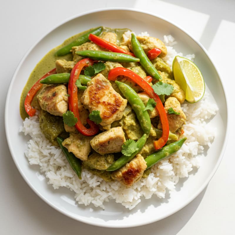 Green Curry Chicken with Coconut Rice