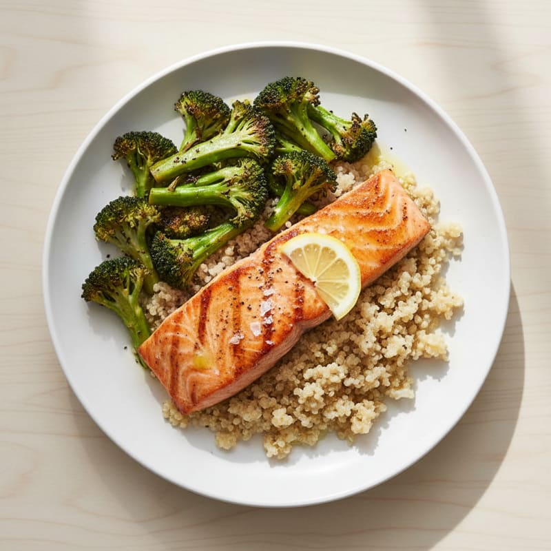 Seared Salmon with Roasted Broccoli and Quinoa