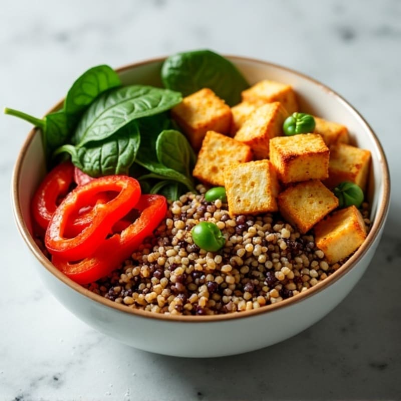 Lentil and Quinoa Power Bowl with Crispy Tofu