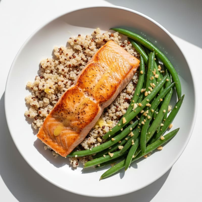 Seared Salmon with Quinoa and Garlic Green Beans