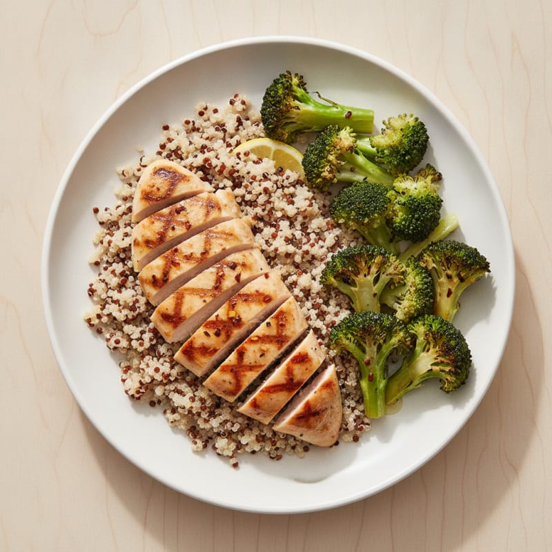 Grilled Chicken Breast with Quinoa and Roasted Broccoli