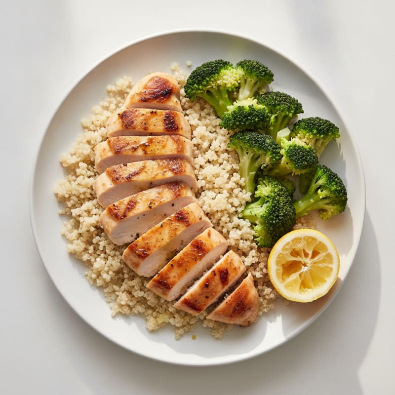 Grilled Chicken Breast with Quinoa and Steamed Broccoli
