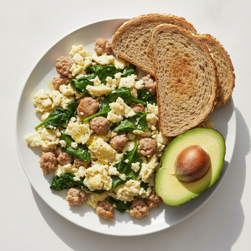 Egg White and Turkey Sausage Scramble with Spinach