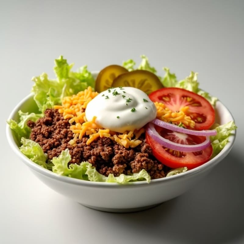Crispy Lean Ground Beef Big Mac Style Bowl with Creamy Dressing
