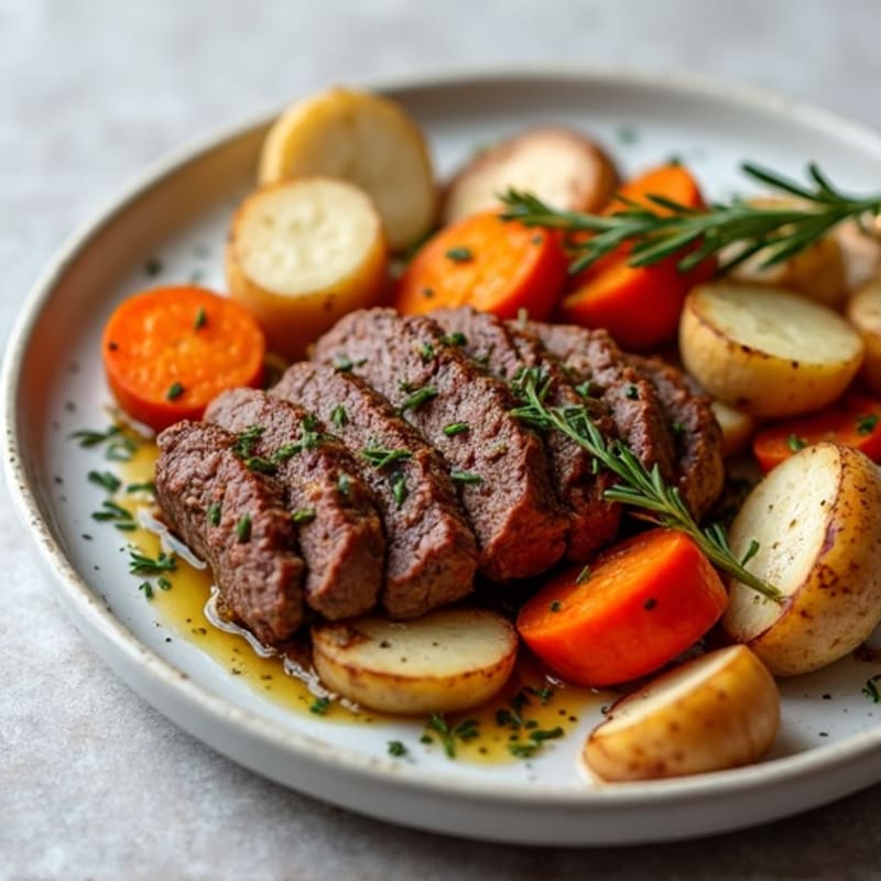 Herb-Seasoned Minced Beef with Roasted Root Vegetables